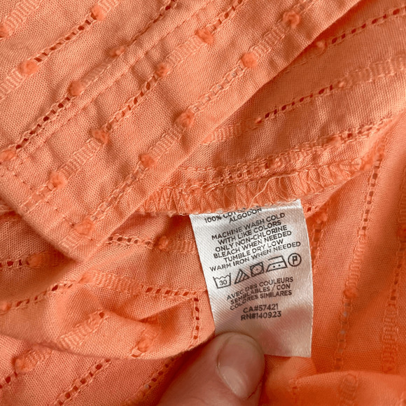 Loft Dobby Relaxed Orange Button Front Swiss Dot Long Sleeve Shirt Women’s Small - Picture 8 of 8